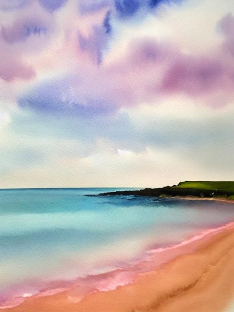 Bamburgh Beach, Northumberland Pink Watercolour