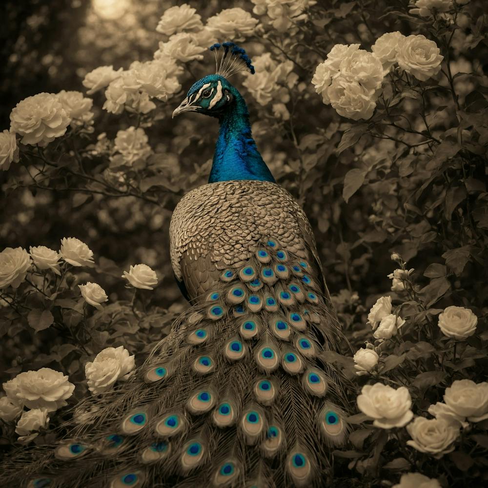 Default Sepia Peacock In A Moonlit Garden A Peacock Standing G 0