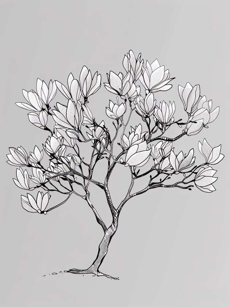 Magnolia Tree Minimalistic Drawing 3