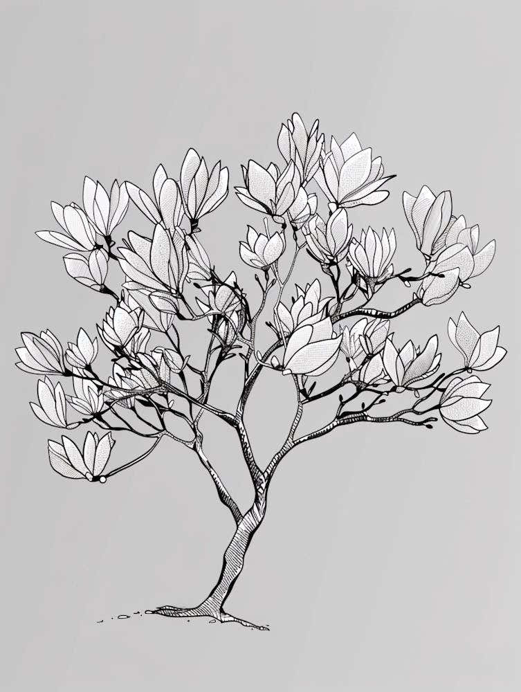 Magnolia Tree Minimalistic Drawing 3