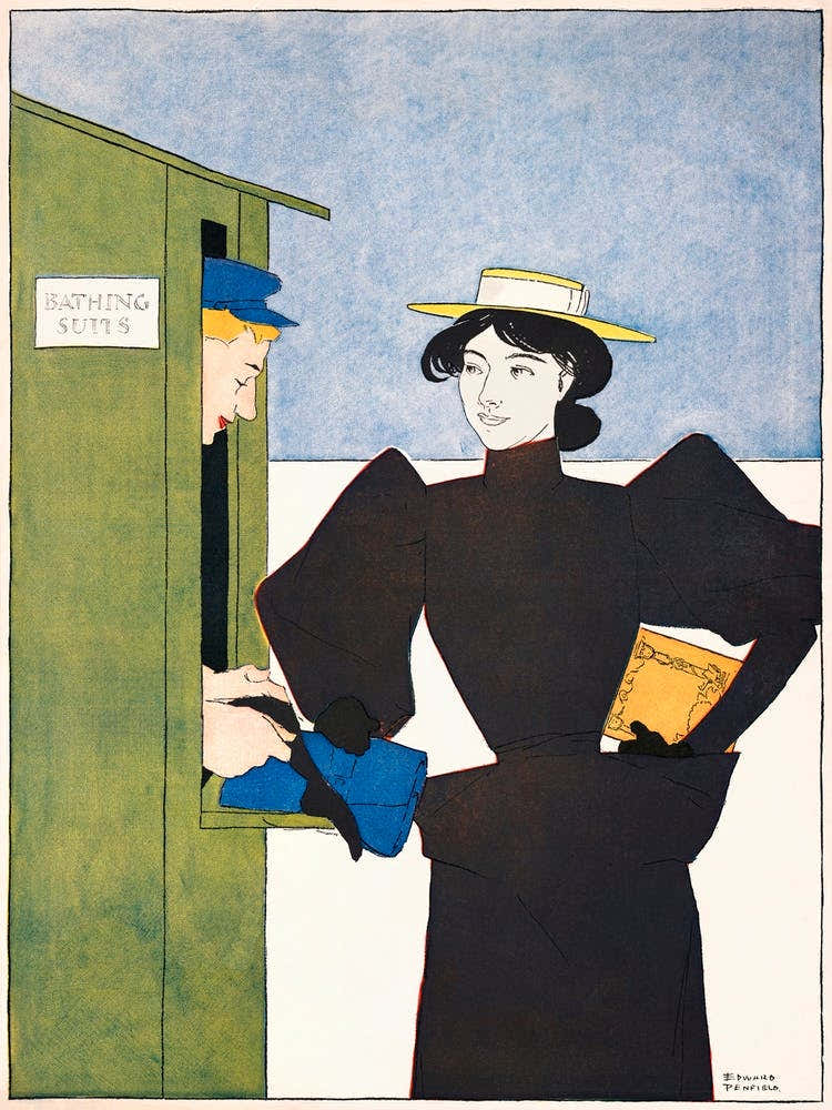 Woman Picking Up Bathing Suits (1895), Edward Penfield