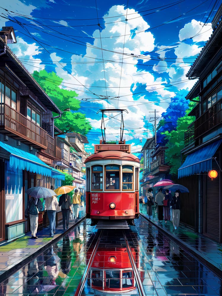 Lofi Anime Art, Anime Canvas Art: Vibrant Lofi Inspired Train Scenery for Urban Decor Enthusiasts, Perfect for Cultural Art Lovers