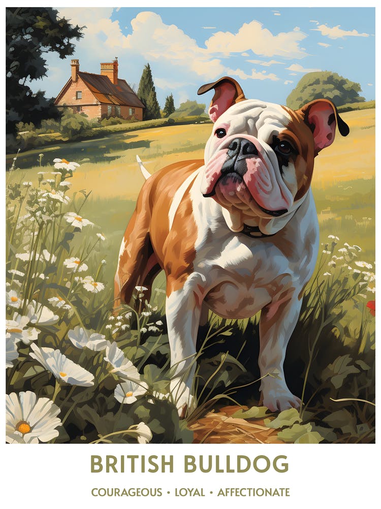 British Bulldog (Dog Breed - Travel Poster Style)