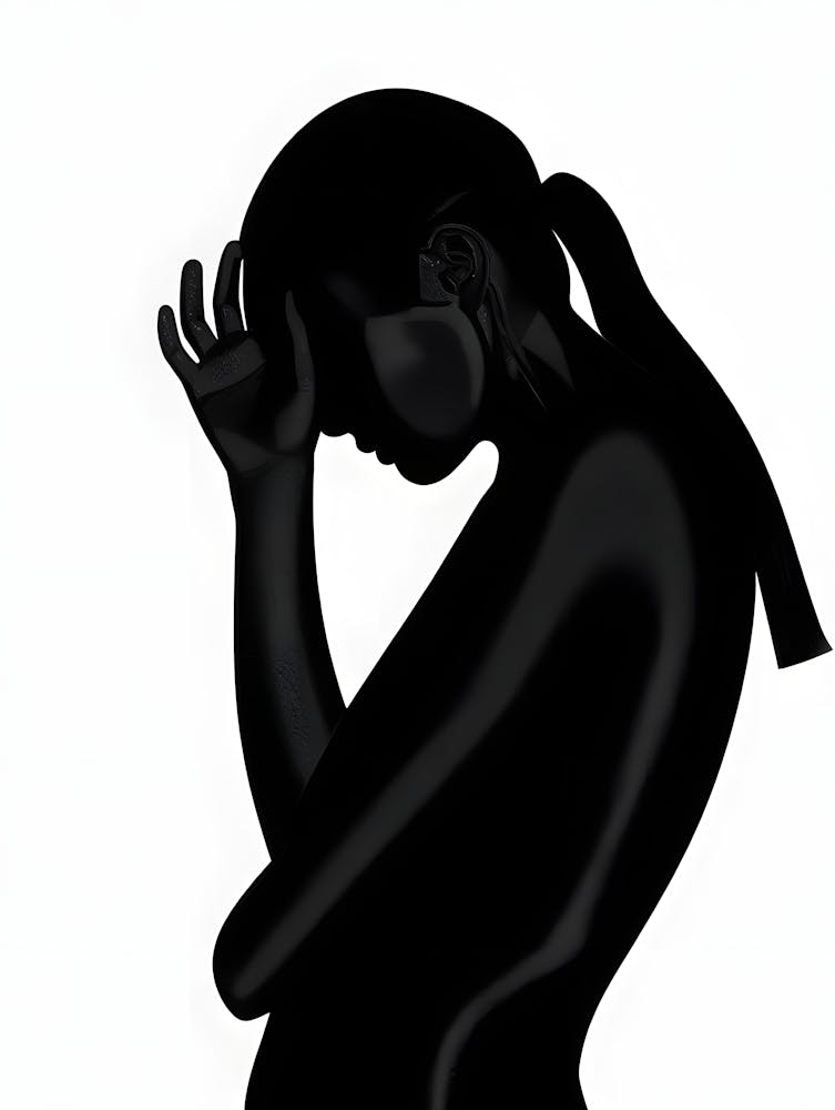 Woman in Emotional Distress – Minimalist Black and White Art