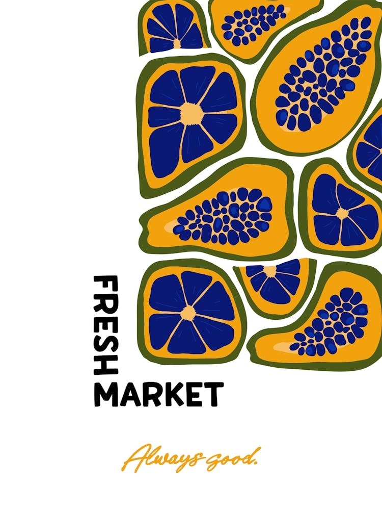 Orange and Papaya Fruit Poster, Fresh Market Wall Art, Exotic Tropical Decor, Housewarming Gift, Farm Fresh Art