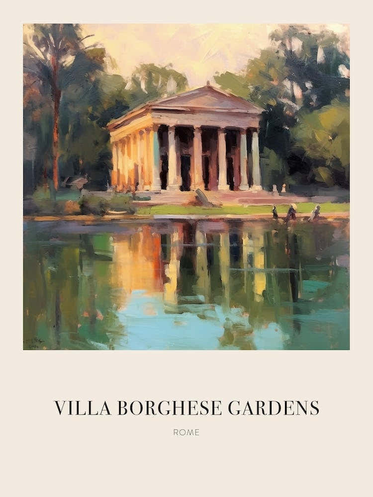 Villa Borghese Gardens Rome Vintage Cezanne Inspired Poster