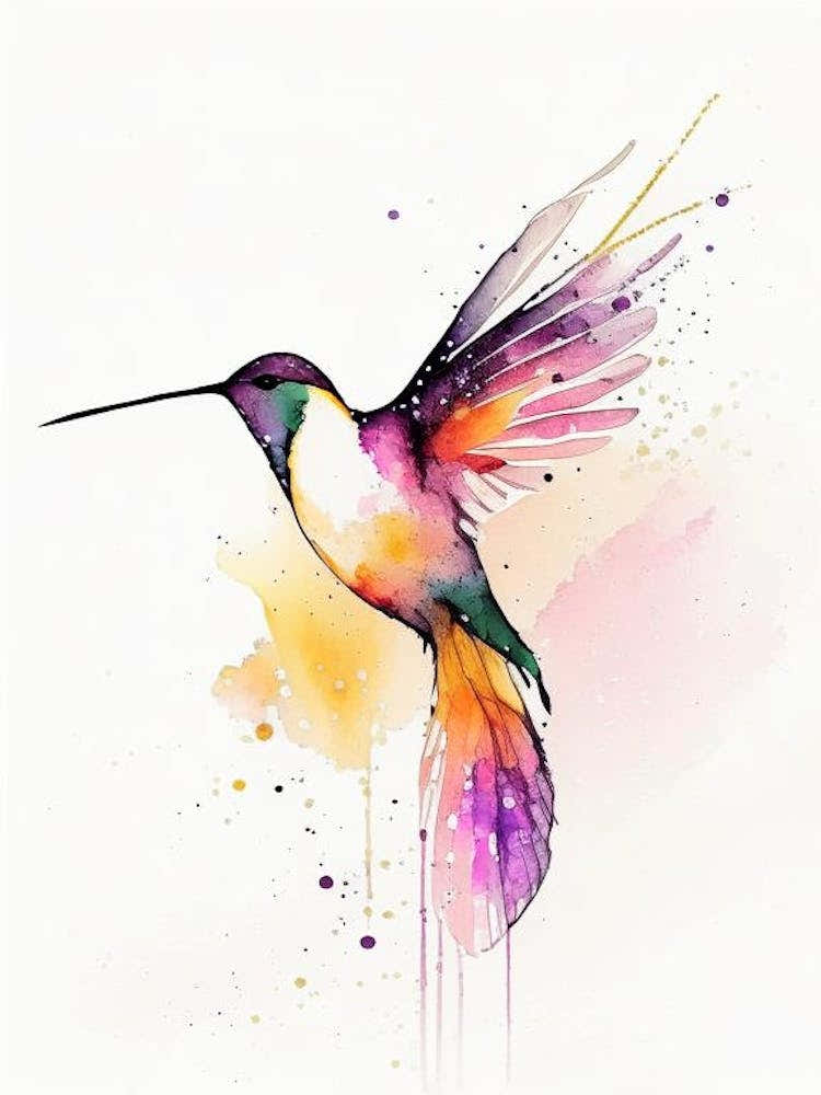 Hummingbird At Sunrise Minimalist Watercolour 4