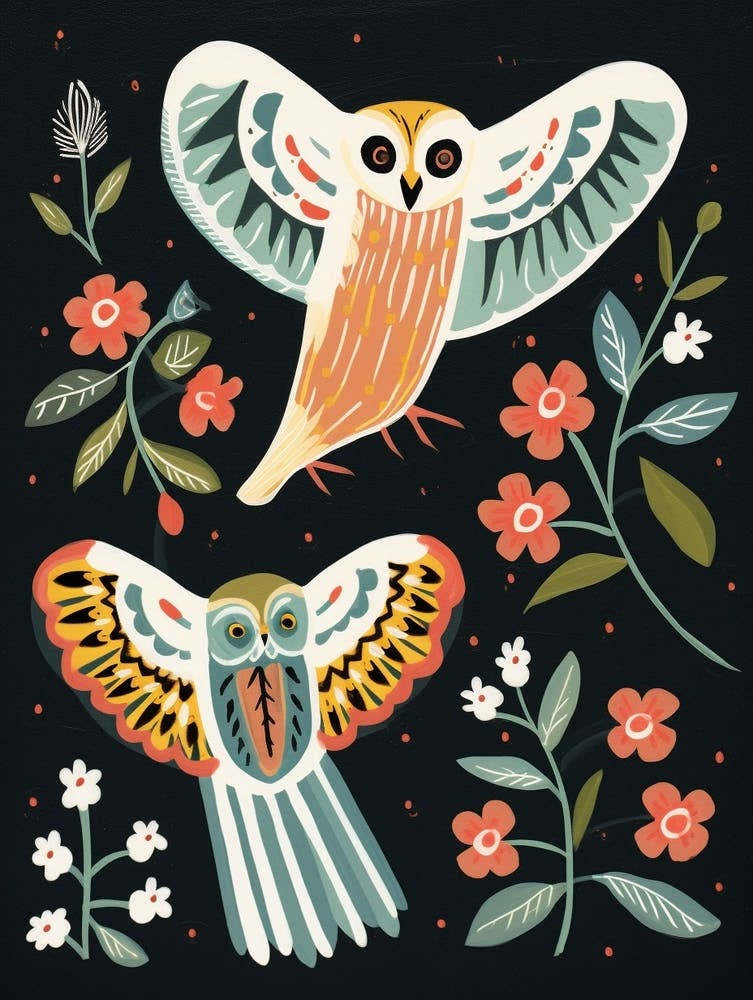 Folk Style Bird Painting Barn Owl 2