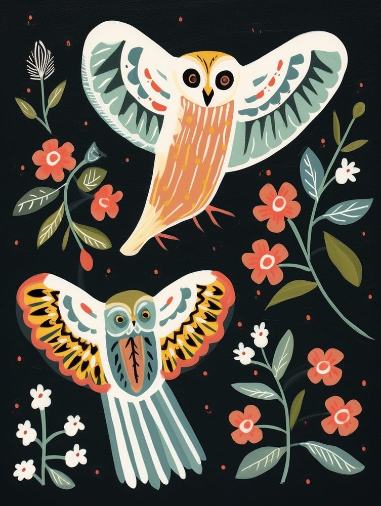 Folk Style Bird Painting Barn Owl 2