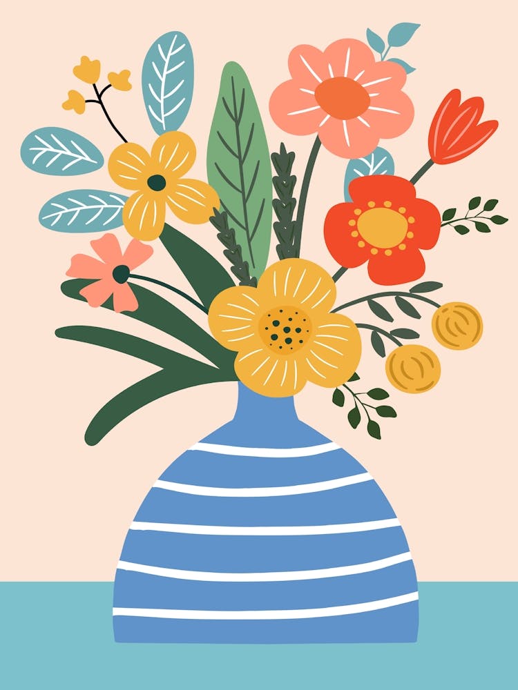 Boho Matisse Style Flowers In A Vase 1