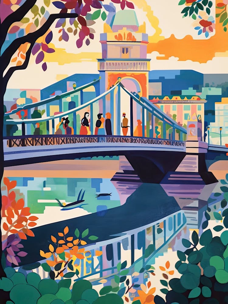 Szechenyi Chain Bridge, Budapest, Hungary, Colourful 4