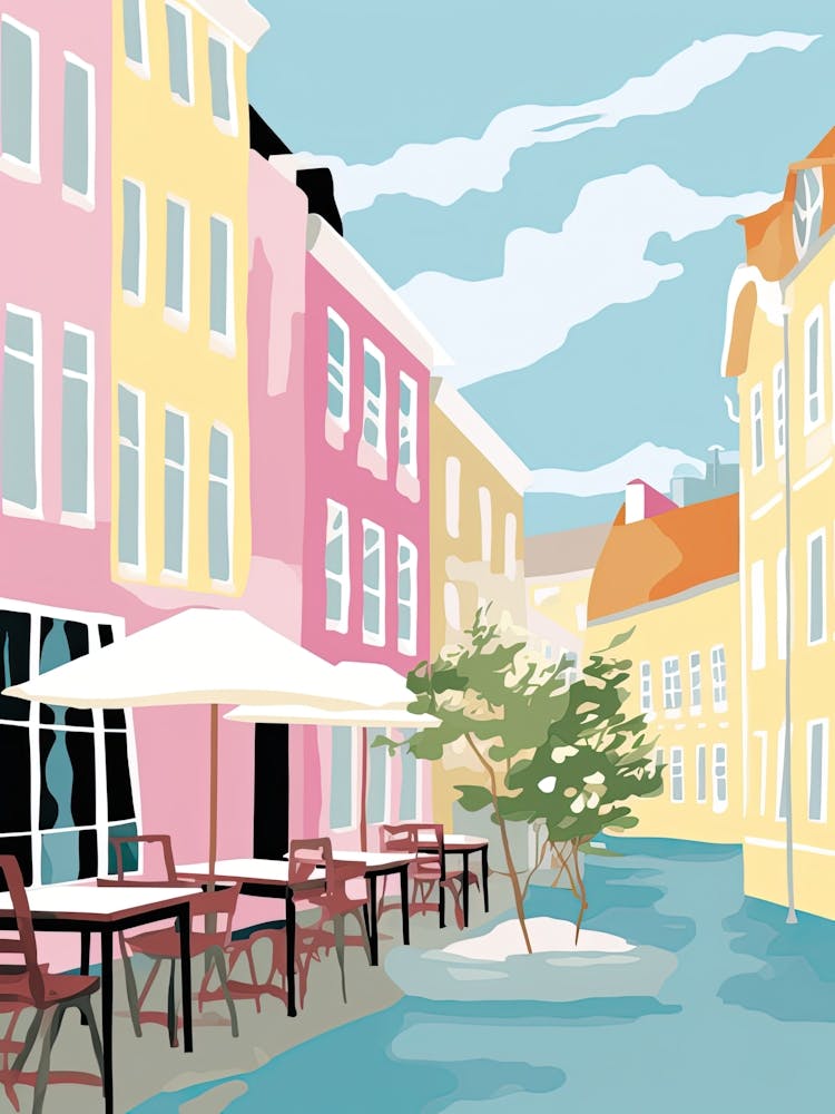 Allborg, Denmark, Flat Pastels Tones Illustration 3