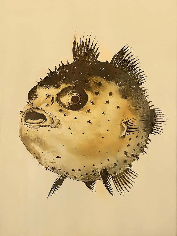 Retro Puffer Fish Poster Printable Fish Wall Art For Bathroom Print Vintage Tropical Fish Print Blowfish Wall Art Coastal Home Decor