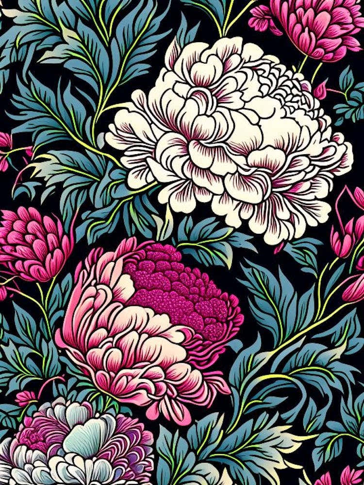 Borders And Edges Peonies Colourful 2 Drawing