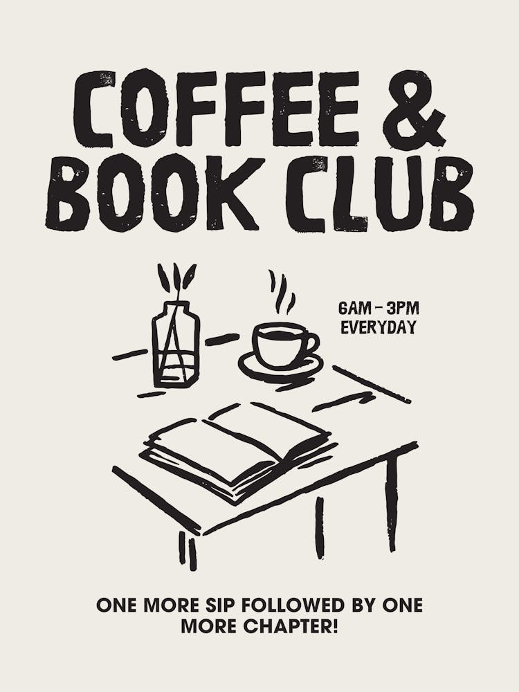 Coffee Club Print | Book Club Print | Coffee Lover’s Print | Reader’s Art | Gift for Readers | Coffee + Book Club | Neutral Earth Tone Wall Art | Kitchen Apartment Dorm Living Room