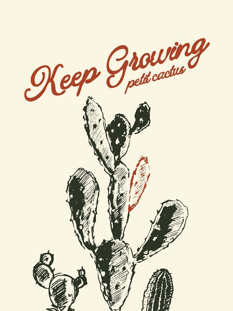 Keep Growing Cactus Botanical Poster, Desert Plants Wall Art, Saguaro Cowboy Art, Mexico Printable