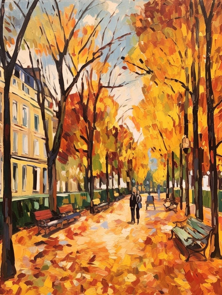 Autumn City Park Painting Parc Monceau Paris France 1