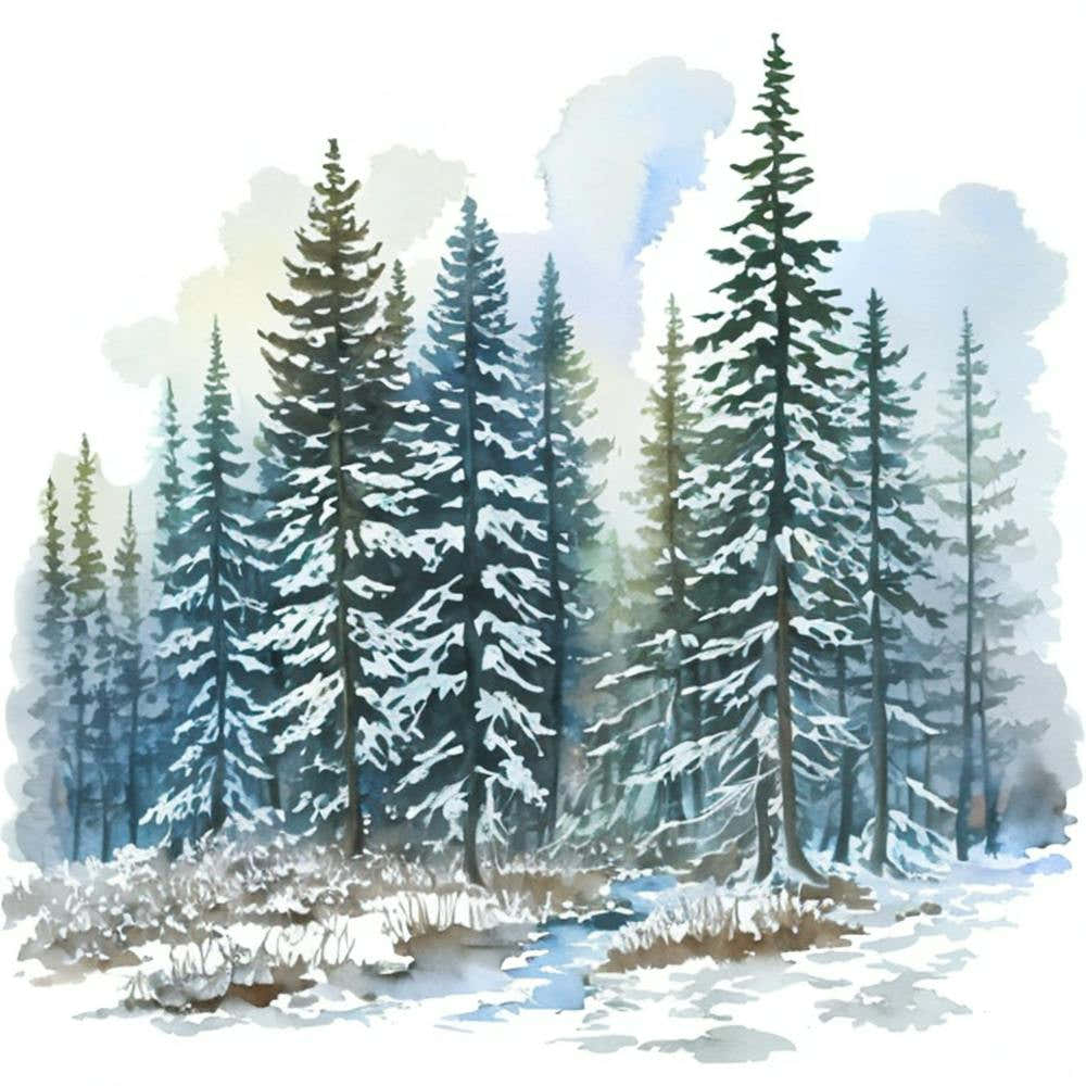 Watercolor Winter Forest