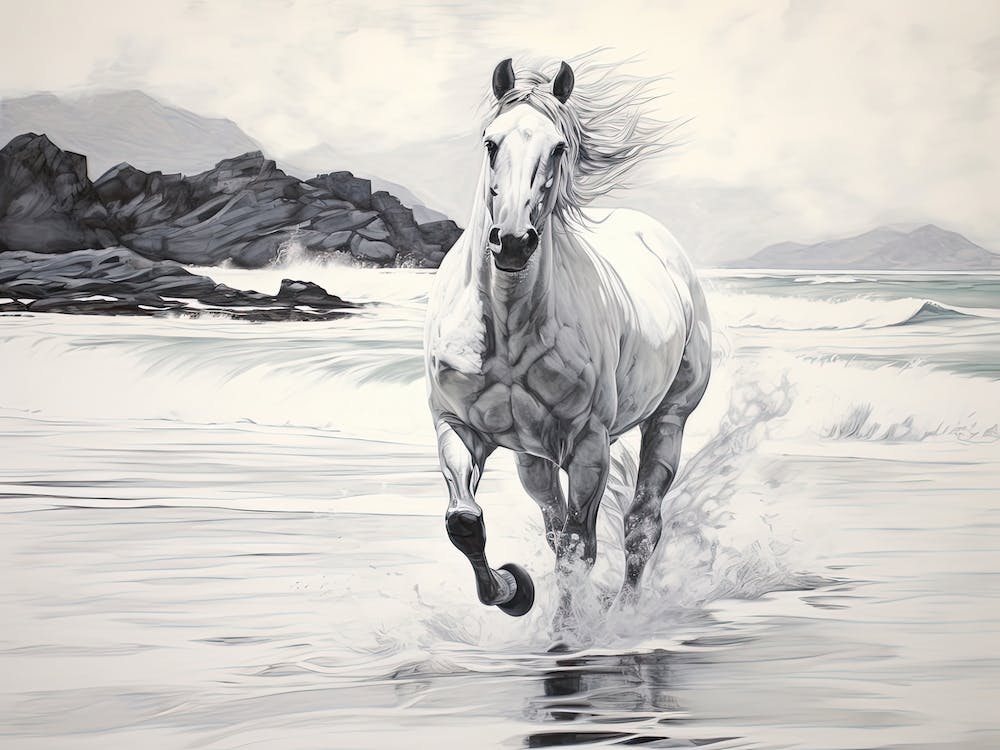 A Horse Oil Painting In Lanikai Beach Hawaii, Usa, Landscape 3