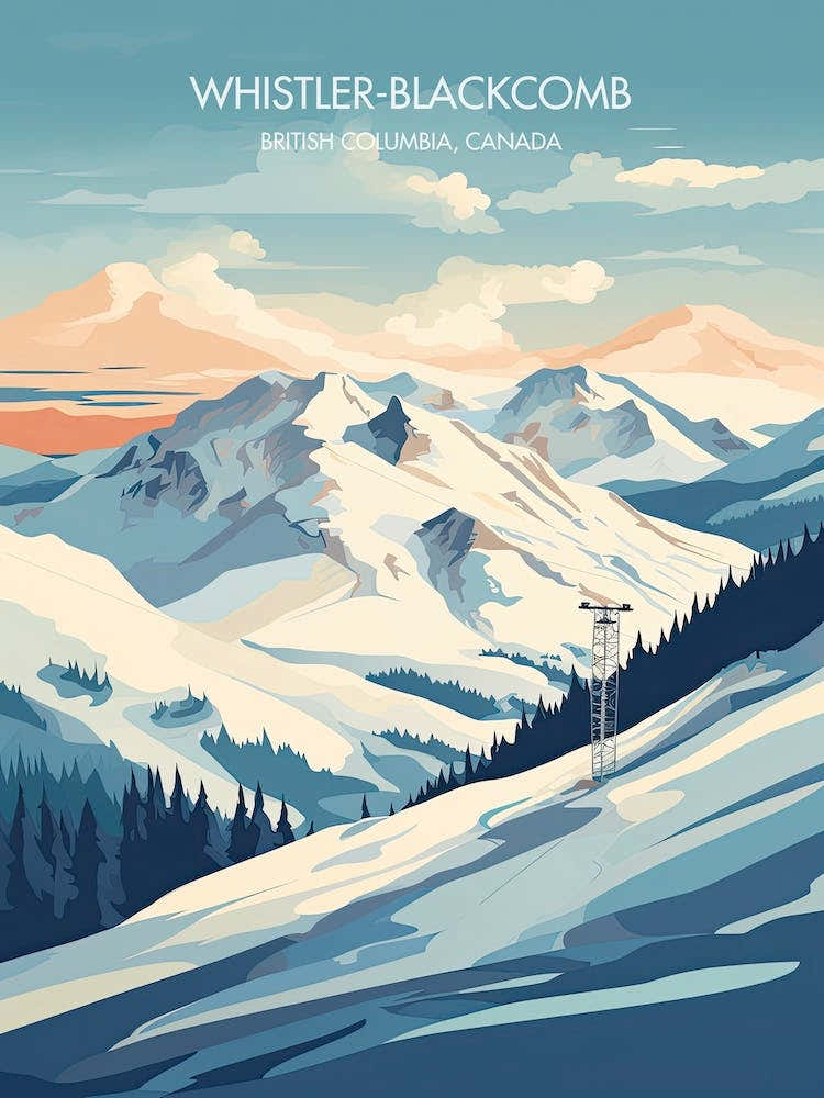 Poster Of Whistler Blackcomb   British Columbia, Canada, Ski Resort Illustration 5