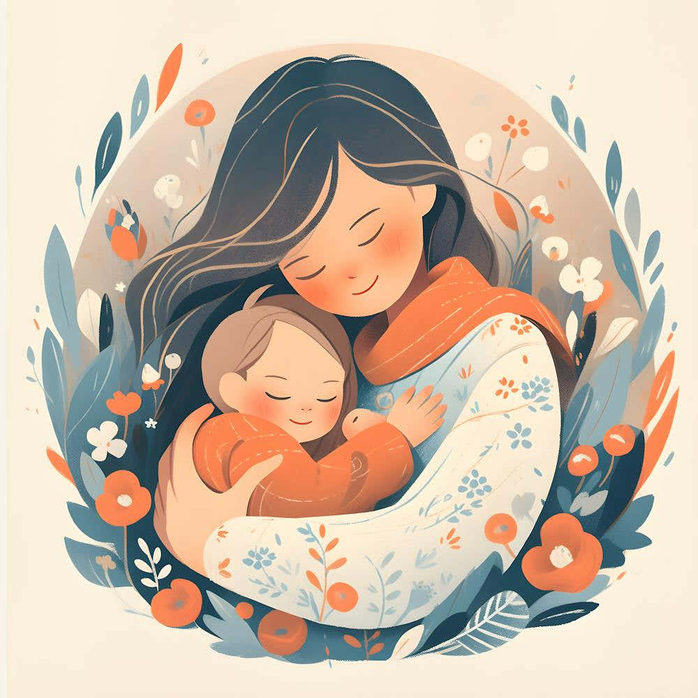Emotional Mother And Baby Poster – Soft Pastel Nursery Decor