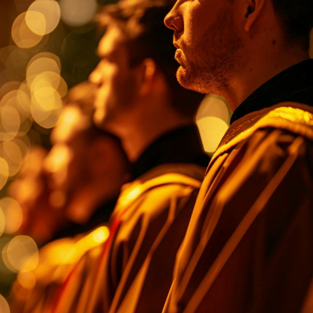 Choir In Front Of Christmas Lights