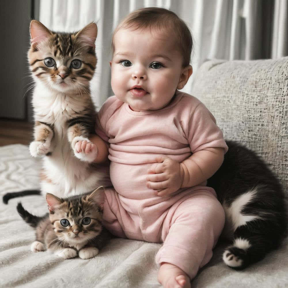 Baby With Kittens