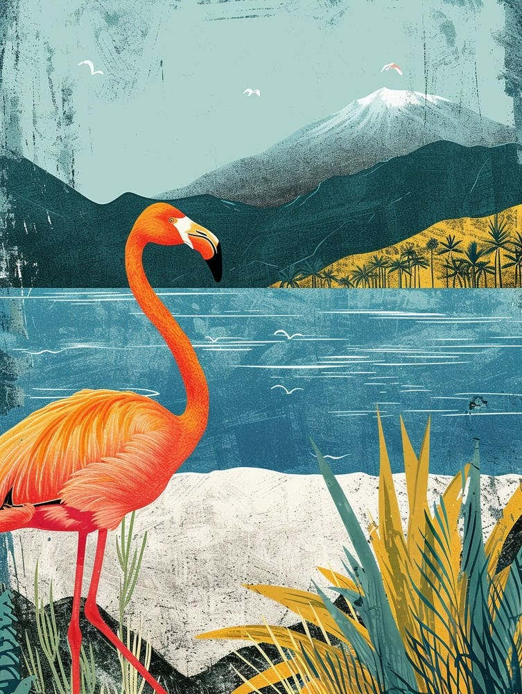 Greater Flamingo Andean Plateau Chile Tropical Illustration 1