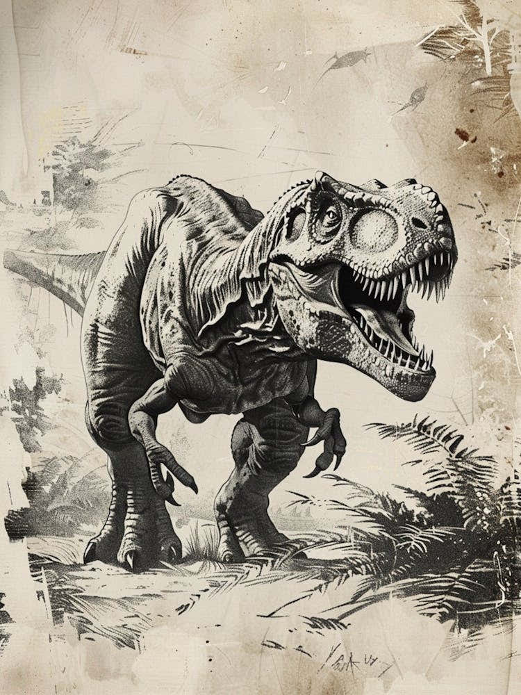 T Rex Detailed Black Illustration