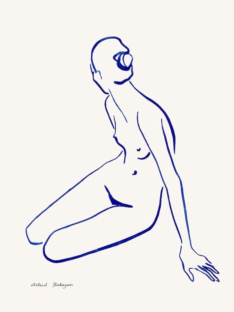 Minimal Blue Female Line Drawing Sitting Hand