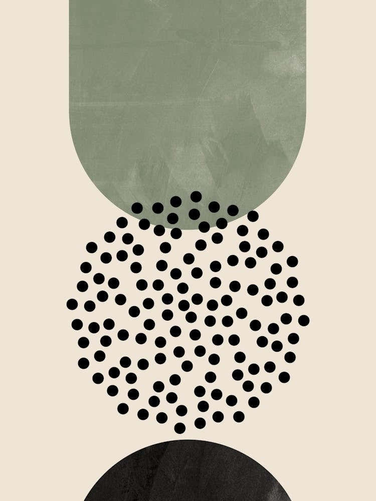 Boho Sage Green, Black and Beige Mid-Century Modern Art, Abstract Line 2