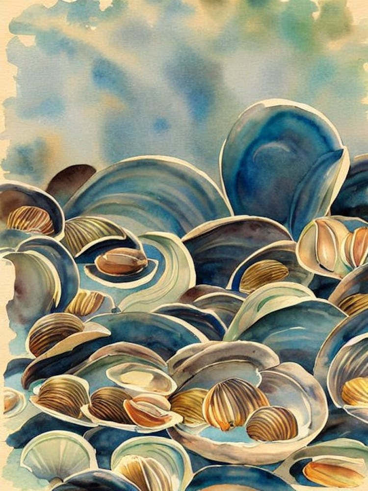 Clams Vintage Graphic Watercolour