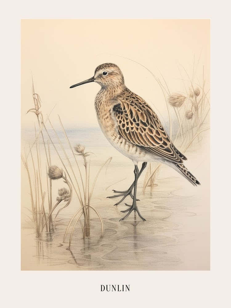 Vintage Bird Drawing Dunlin 2 Poster