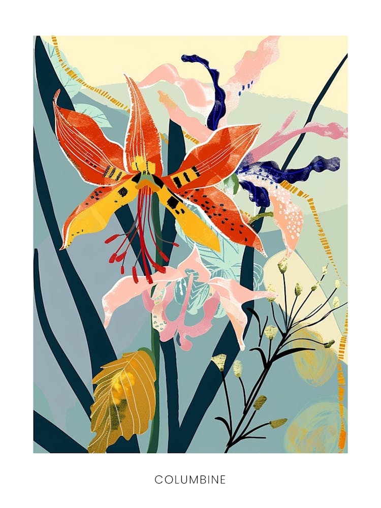 Colourful Flower Illustration Poster Columbine 2
