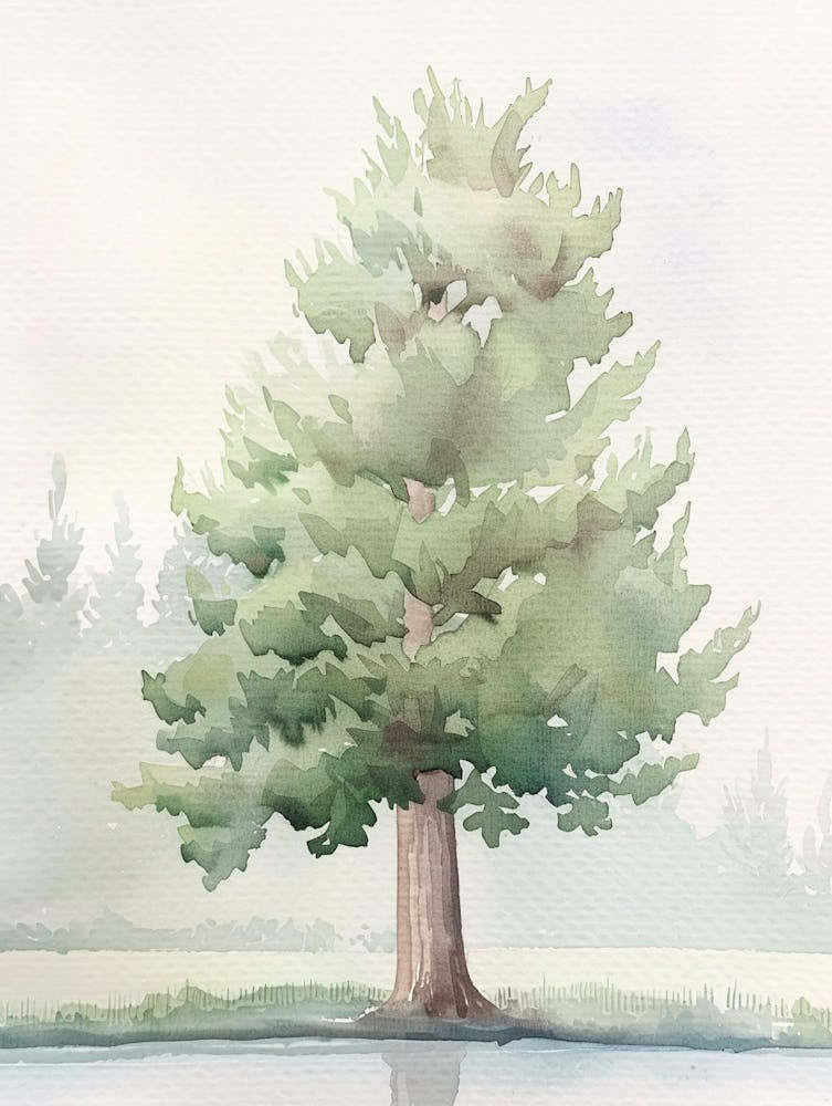 Cypress Tree Atmospheric Watercolour Painting 2