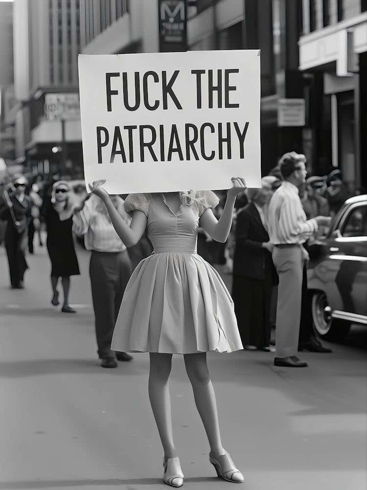 Fuck The Patriarchy Wall Art, Vintage Woman Protest Print, Vintage Girl Power, Feminist Poster, Black And White Print, Retro Wall Decor