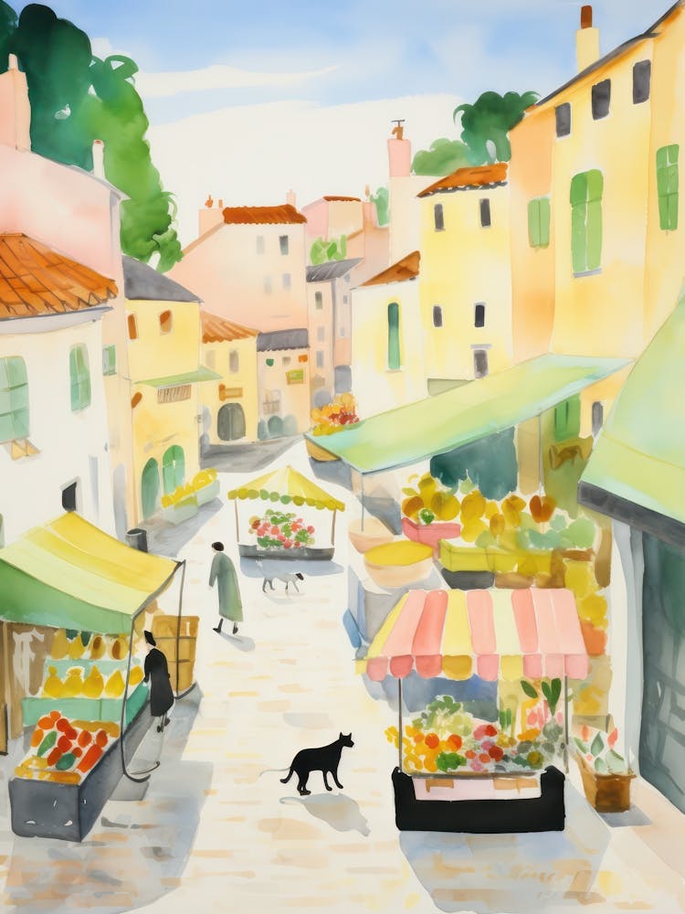 Food Market With Cats In Sintra 1 Watercolour
