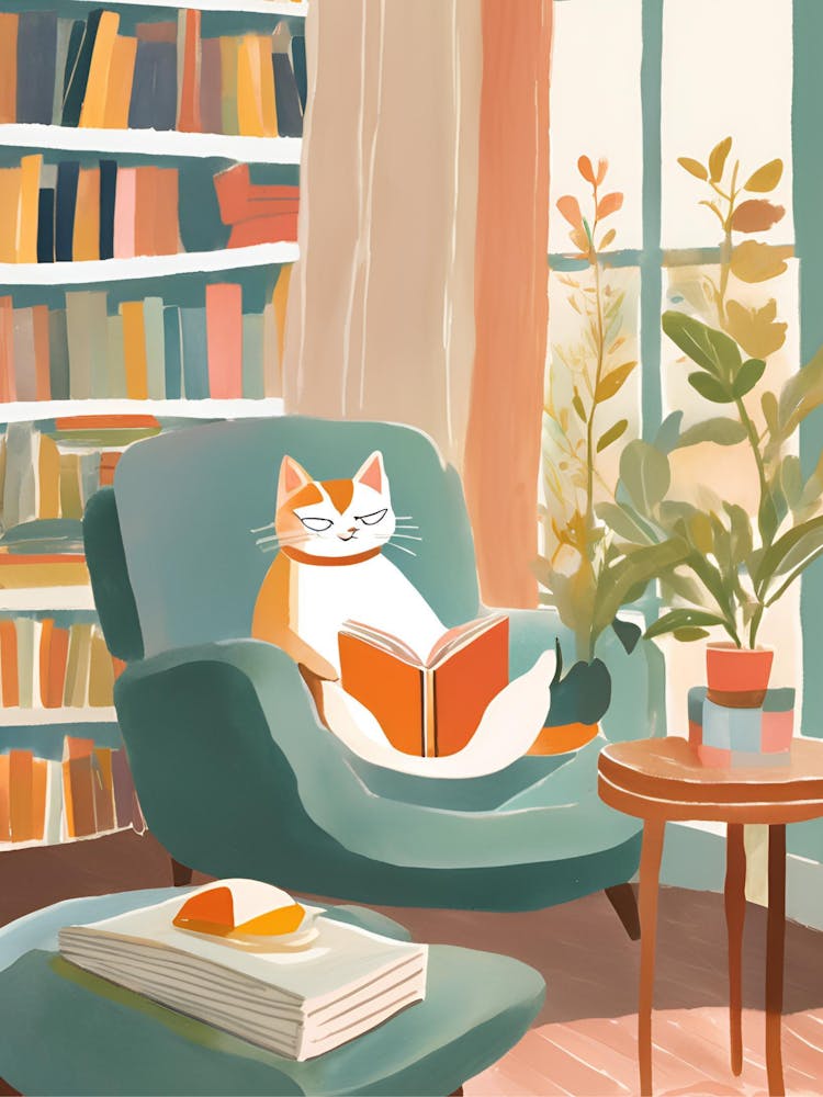 Cat Reading A Book