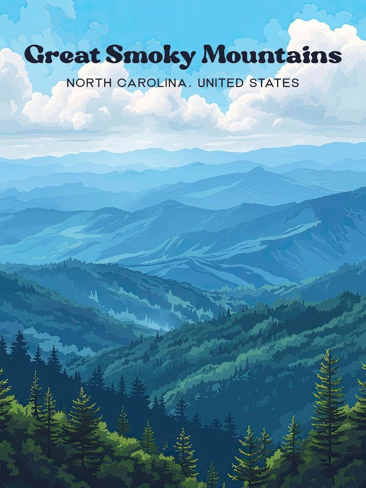 Great Smoky Mountains North Carolina Travel Art Illustration