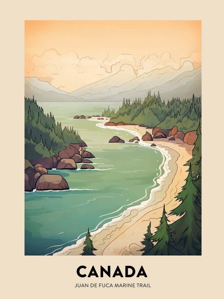 Juan De Fuca Marine Trail Canada 1 Vintage Hiking Travel Poster