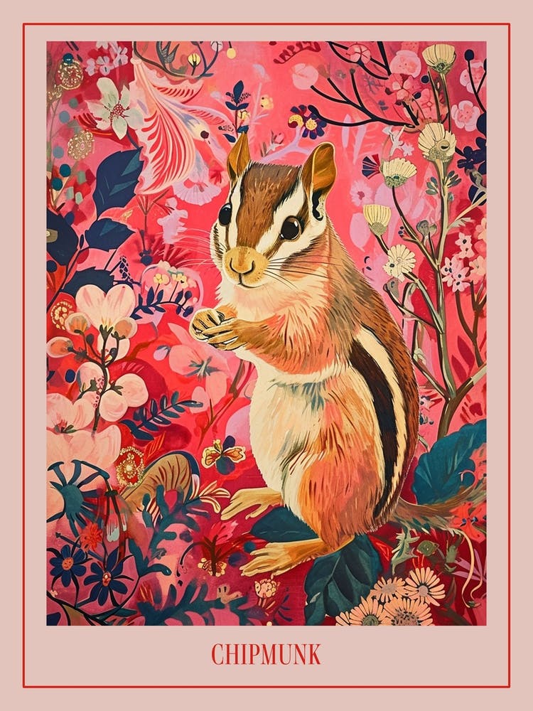 Floral Animal Painting Chipmunk 3 Poster