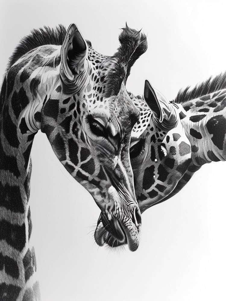 Pencil Portrait Of Two Giraffes 2