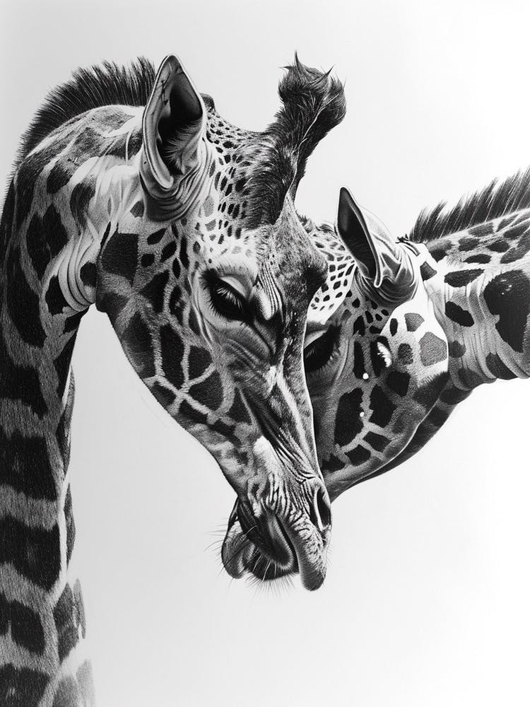 Pencil Portrait Of Two Giraffes 2