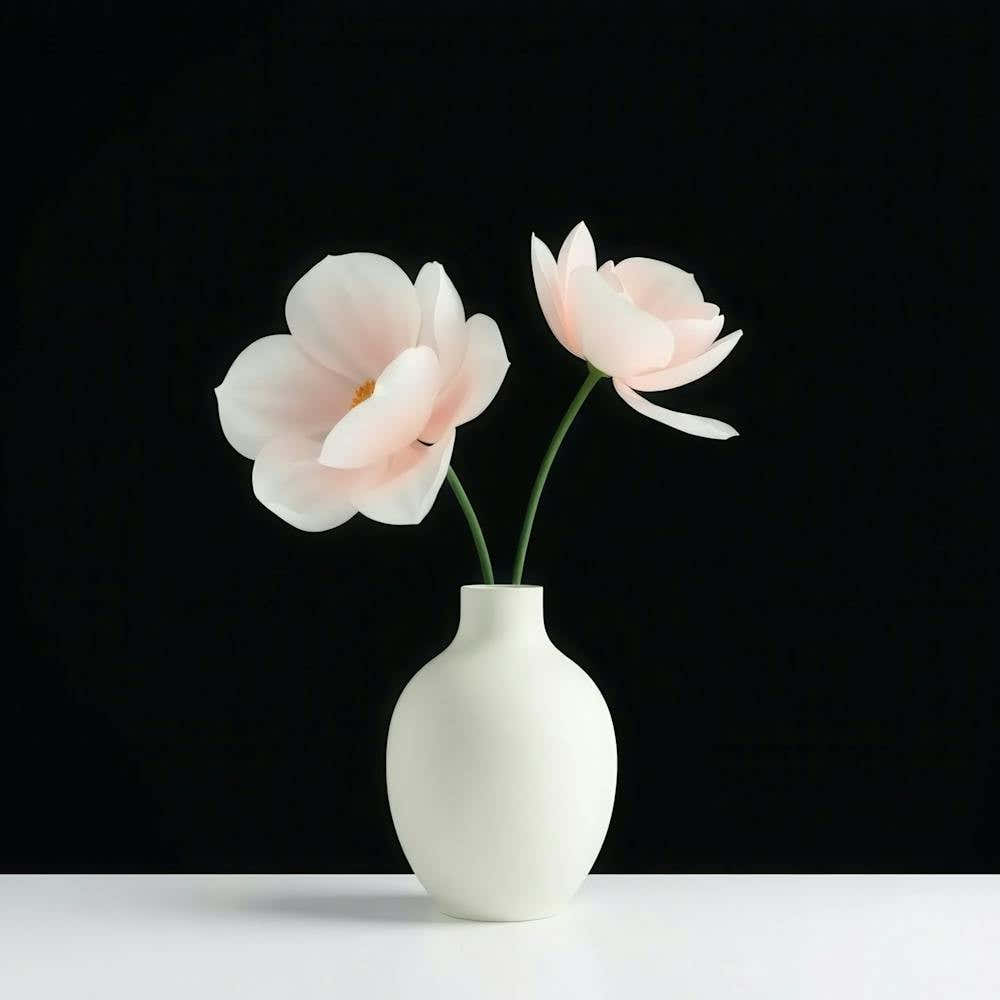 Two Pink Flowers In A Vase