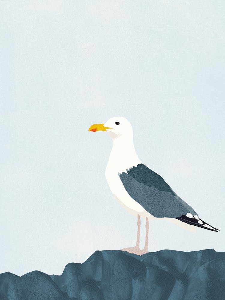 Seagull Illustration Blue and Grey Minimalist Coastal