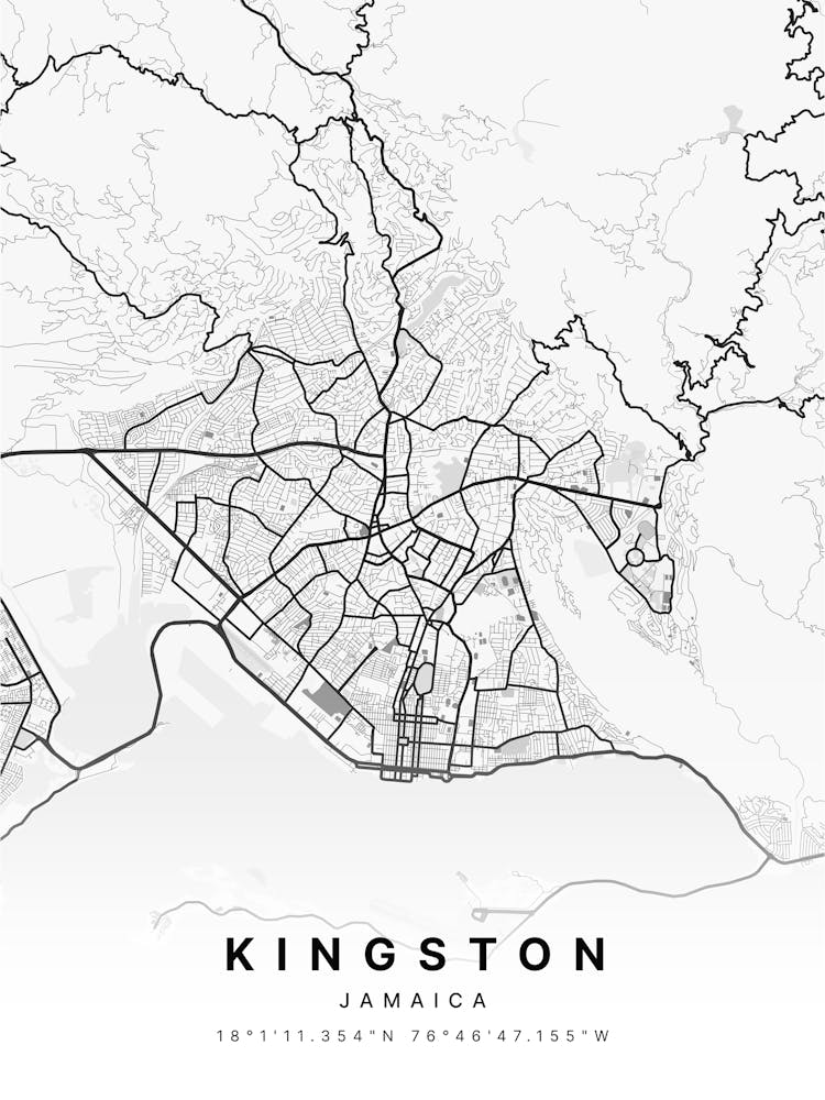 Kingston Saint Andrew Jamaica White Map