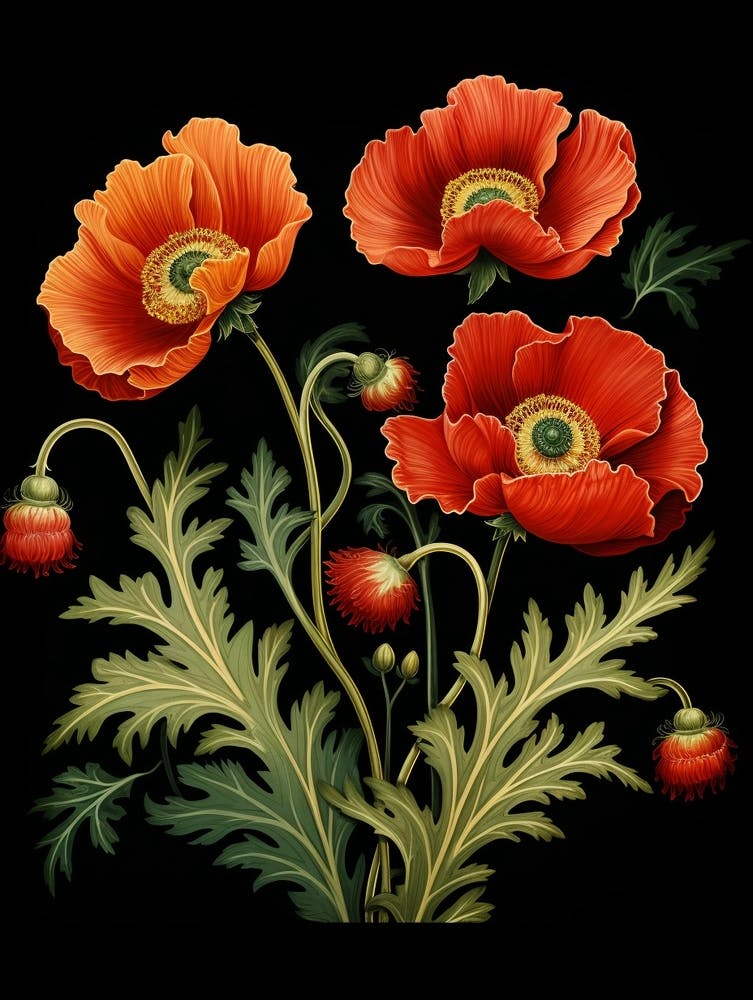 Iceland Poppy 1 William Morris Style Winter Florals