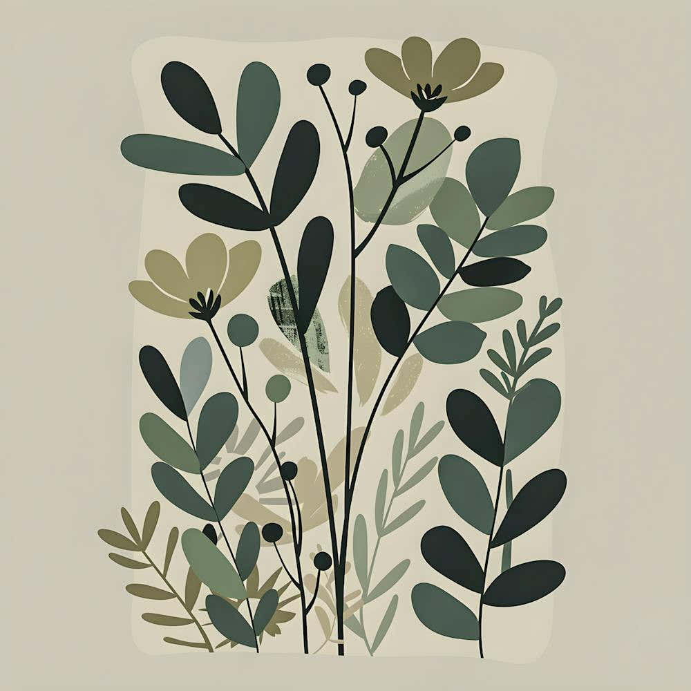 Verdant Harmony - botanical art, nature print, floral illustration, plant decor, modern wall art