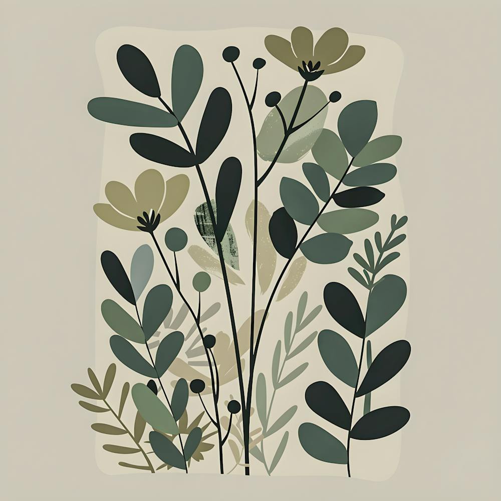 Verdant Harmony - botanical art, nature print, floral illustration, plant decor, modern wall art