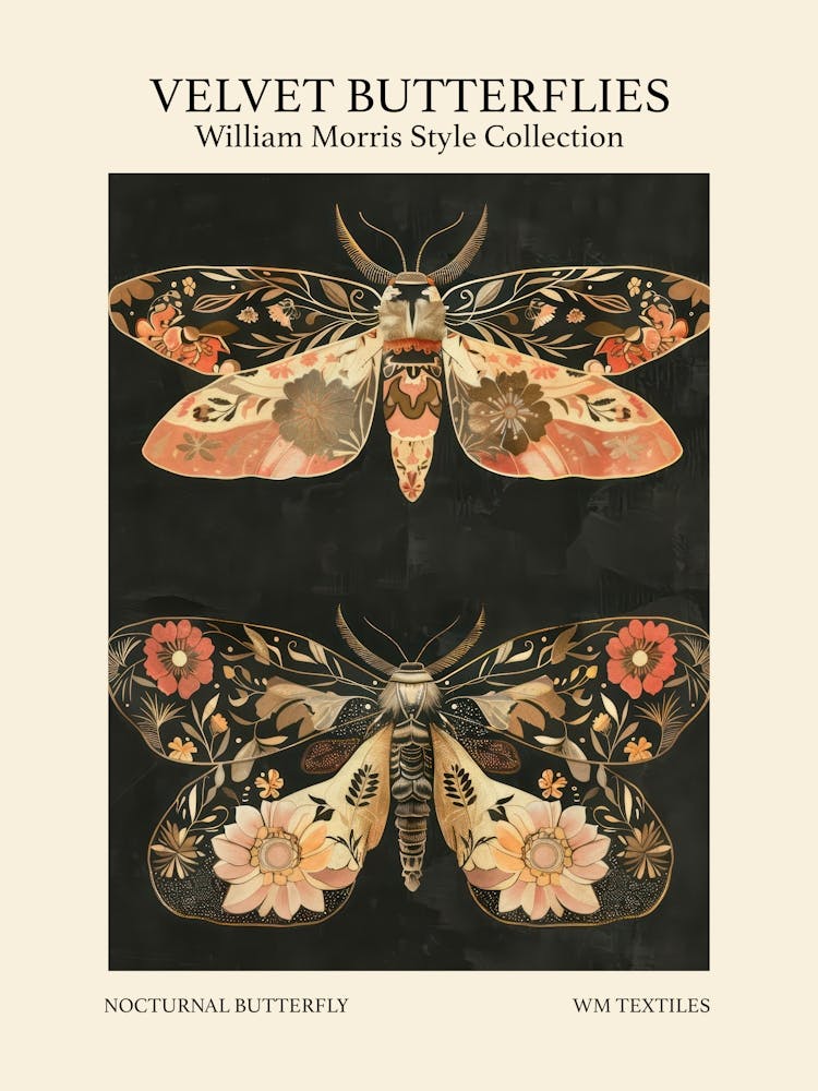 Velvet Butterflies Collection Nocturnal Butterfly William Morris Style 8